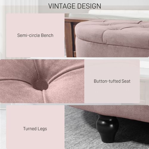 Upholstered Semi-Circle Storage Ottoman Bench with Tufted Design