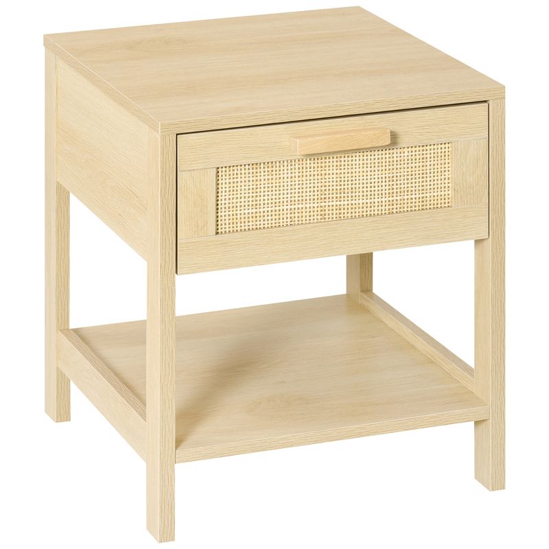 Rattan-Accented Bedside Table