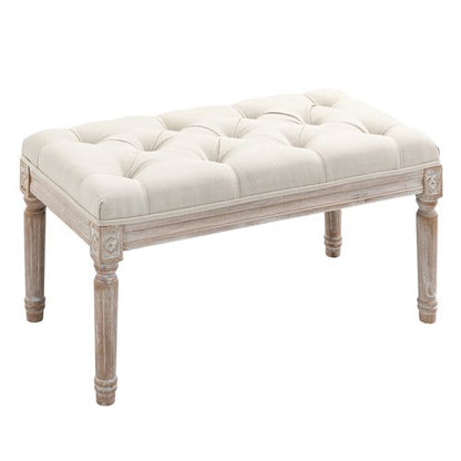 Tufted Upholstered Accent Bench – Linen-Touch Fabric Ottoman in Beige