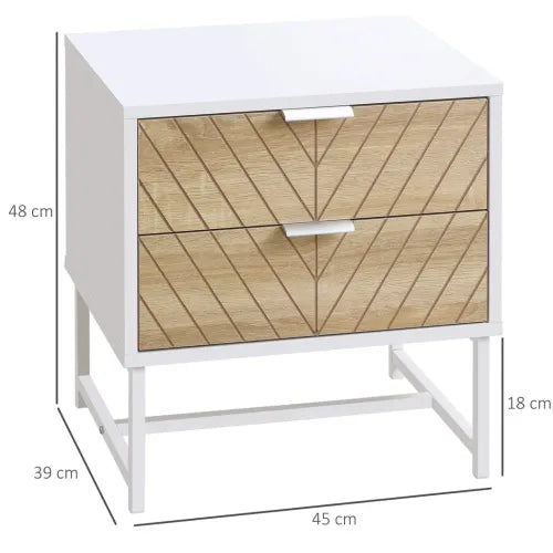 Contemporary Bedside Table with 2 Drawers – White & Oak Sofa Side Table