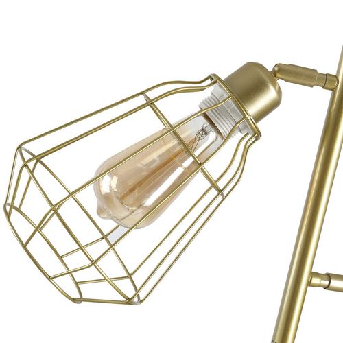 Industrial Steel 3-Light Birdcage Floor Lamp with Round Base & Gold Finish