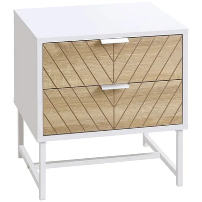 Contemporary Bedside Table with 2 Drawers – White & Oak Sofa Side Table