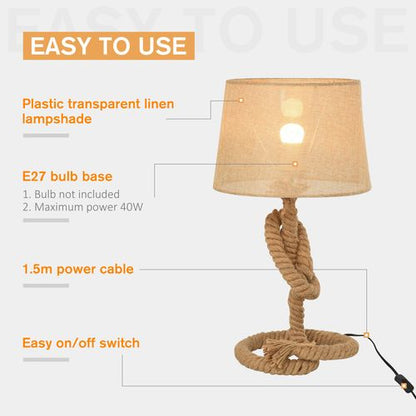 Rustic Glow Hemp Rope Table Lamp