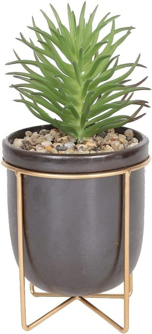 Green Leaf Artificial Plant in Grey Pot Stand