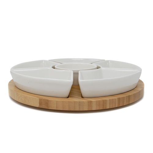 Bamboo Rotating Dip Set & Ceramic Dishes | M&W