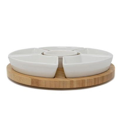 Bamboo Rotating Dip Set & Ceramic Dishes | M&W