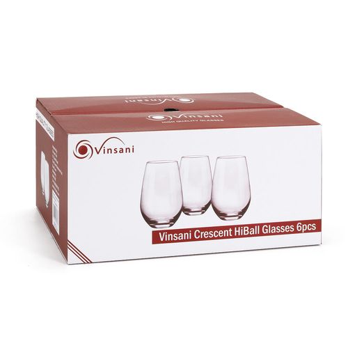 Vinsani Crescent Crystal HiBall Glass Set – 6-Piece Collection