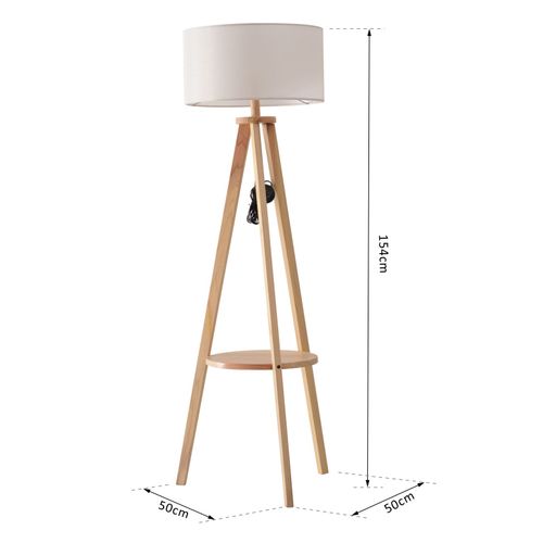 Floor Lamp, 154H cm-Beige/Natural Wood Colour