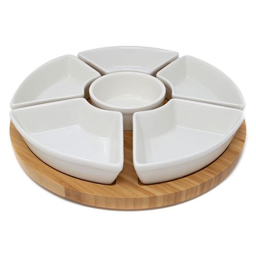 Bamboo Rotating Dip Set & Ceramic Dishes | M&W