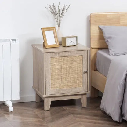 Rattan-Element Bedside Table with Storage Cupboard