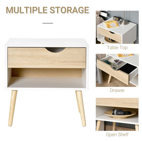 Modern Bedside Table with Drawer & Open Shelf