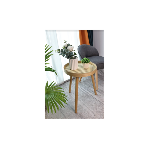 Slender Cane Oak Round Accent Table