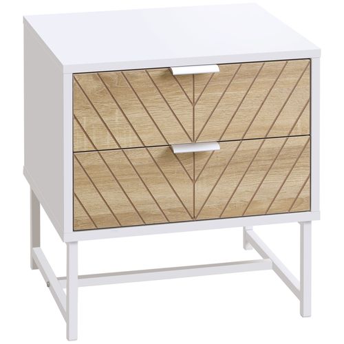 Contemporary Bedside Table with 2 Drawers – White & Oak Sofa Side Table