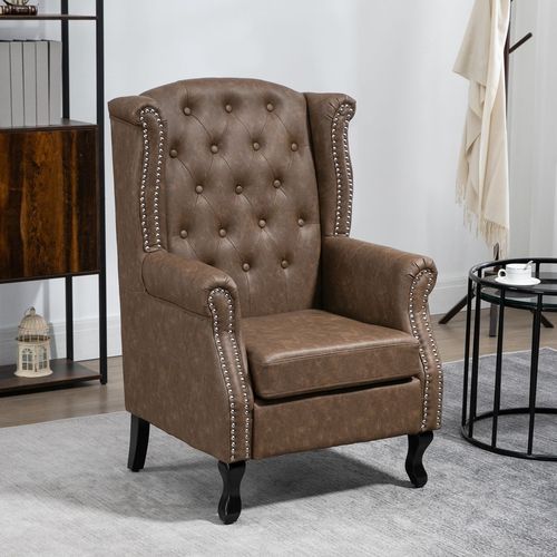 Classic Chesterfield Tufted Wingback Accent Chair - Brown