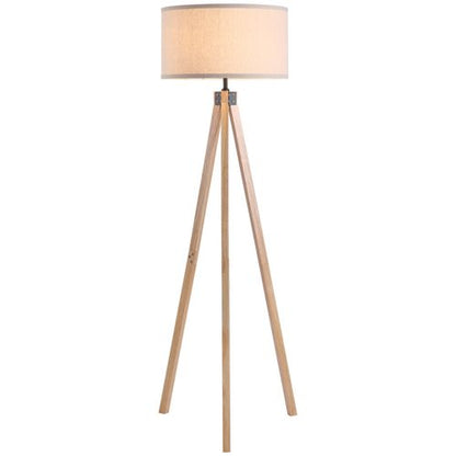 Rubber Wood Tripod Floor Lamp Beige