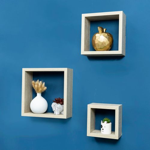 Set of 3 Oak Cube Floating Wall Shelves