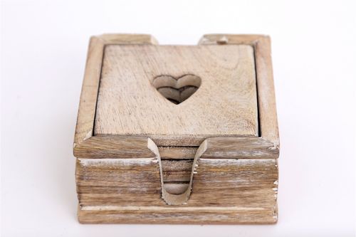 Set of 6 Rustic Wooden Heart Coasters