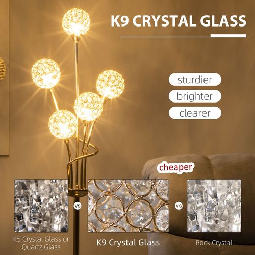 Elegant Luxura K9 Crystal 5-Light Floor Standing Lamp Gold