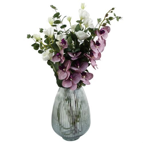 30cm Smoke Grey Ridged Glass Vase