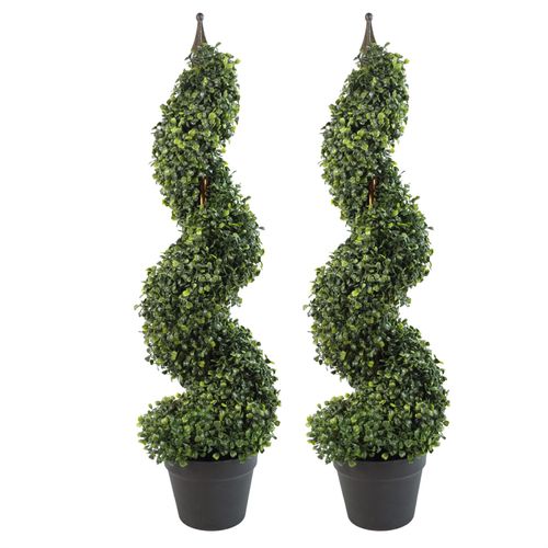 Pair of 90cm (3ft) Spiral Topiary Boxwood Trees with Metal Frame