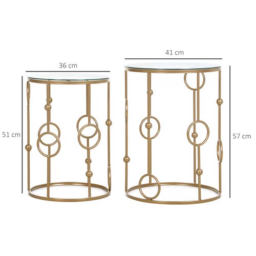 Set of 2 Gold Nesting Side Tables with Tempered Glass Tops