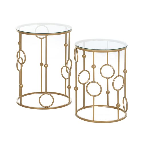 Set of 2 Gold Nesting Side Tables with Tempered Glass Tops