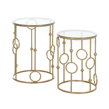 Set of 2 Gold Nesting Side Tables with Tempered Glass Tops