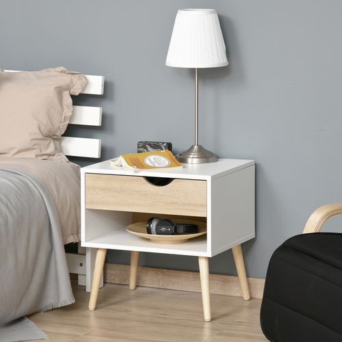 Modern Bedside Table with Drawer & Open Shelf