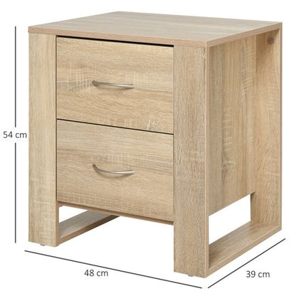 Natural Wood-Effect 2-Drawer Bedside Table