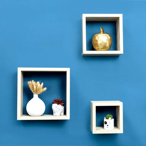 Set of 3 Oak Cube Floating Wall Shelves