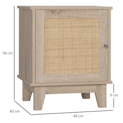 Rattan-Element Bedside Table with Storage Cupboard