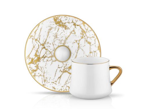 Sufi White Marble Tea Cup & Saucer Set - 230cc