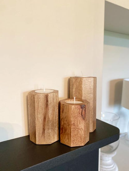 Triad of Geometric Hexagon Tealight Holders