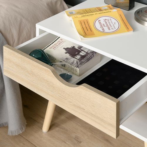 Modern Bedside Table with Drawer & Open Shelf