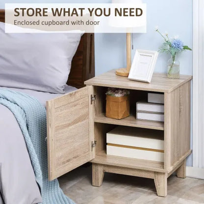 Rattan-Element Bedside Table with Storage Cupboard