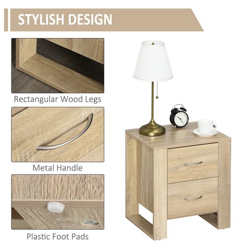 Natural Wood-Effect 2-Drawer Bedside Table