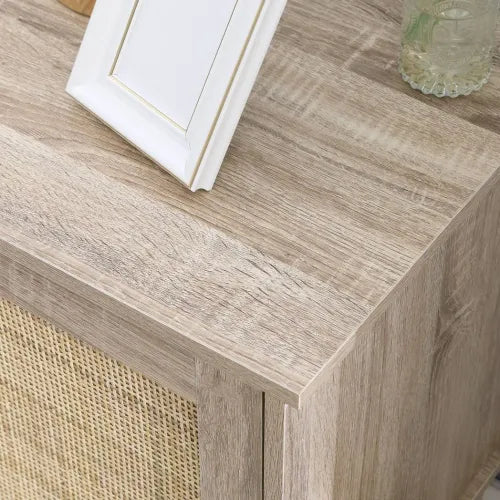 Rattan-Element Bedside Table with Storage Cupboard