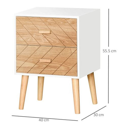 Scandi-Inspired 2-Drawer Wooden Nightstand