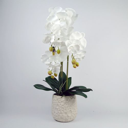 60cm Pure White Artificial Orchid with Ceramic Bubble Planter