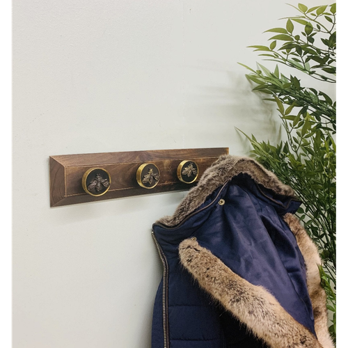 Bee Motif Coat Hooks on Wooden Base