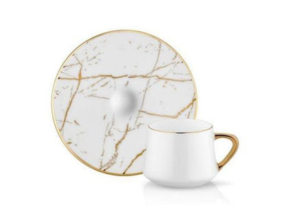 Sufi Marble White & Gold Coffee Cup Set - 90cc