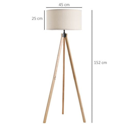 Rubber Wood Tripod Floor Lamp Beige