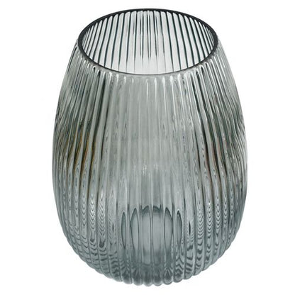 30cm Smoke Grey Ridged Glass Vase