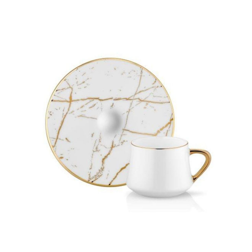 Sufi Marble White & Gold Coffee Cup Set - 90cc