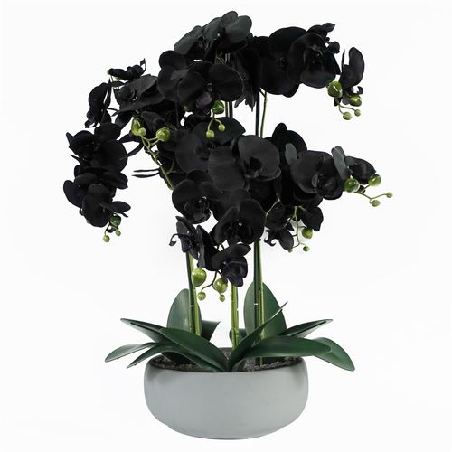 60cm Orchid Artificial Black - White Ceramic Planter