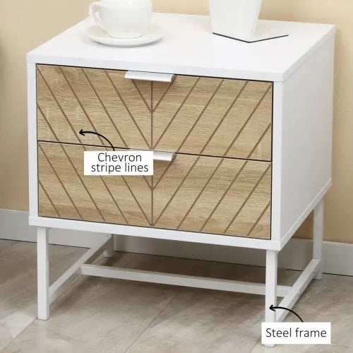 Contemporary Bedside Table with 2 Drawers – White & Oak Sofa Side Table