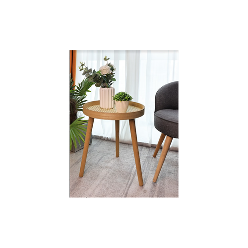 Slender Cane Oak Round Accent Table