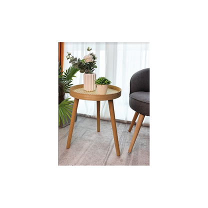 Slender Cane Oak Round Accent Table