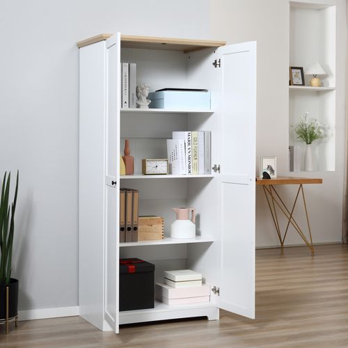 Tall White Wooden Storage Cabinet