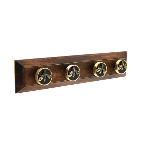 Bee Motif Coat Hooks on Wooden Base